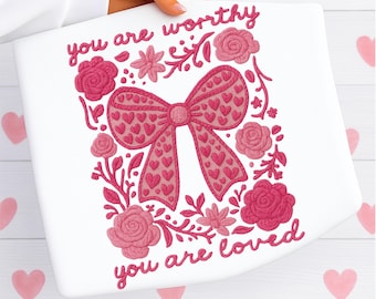 Valentines Day PNG, Faux Crochet Png, Faux Yarn Png, Christian PNG, You Are Worthy, Coquette Floral Png, Sublimation Design Digital Download
