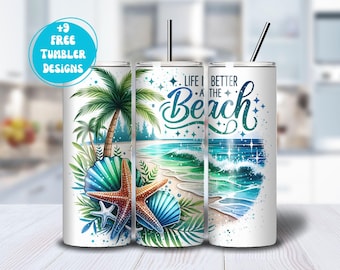 Beach Tumbler PNG, Skinny Tumbler Wrap, Tumbler Sublimation Design, 20 oz tumbler, Beach Sunset 20oz Skinny, Tumbler, Summer Tumbler