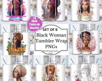 Black Woman Christian Tumbler Wrap PNG Bundle 20 oz Skinny Straight Black Girl Design Floral Faith Afro Woman Png Religious Black Girl Magic
