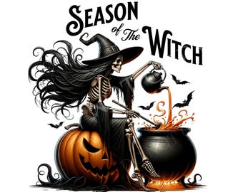 Season Of The Witch PNG, Halloween Spooky Season Clipart, Witch Funny Skeleton Png, Witchy Vibes Png, Trendy Vintage shirt digital download