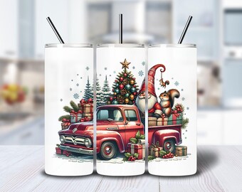 Christmas Gnome Tumbler Wrap PNG, Holiday 20oz Skinny Wrap, Christmas Pickup Truck Png, Xmas Sublimation Design, Digital Download, Trendy
