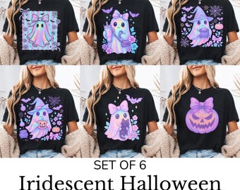 Iridescent Ghost PNG, Set of 6 Bundle, Coquette Halloween Design, Halloween PNG, Girly Halloween Png, Cute Ghost Png, Pumpkin Png