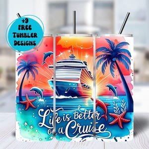 Envoltura para vaso Cruise de 20 oz (PNG), vaso delgado para vacaciones de verano, La vida es mejor (PNG), Vida en crucero, Vaso de playa (PNG), Diseño de sublimación