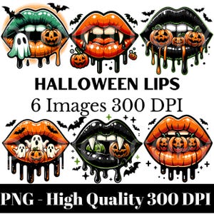 6 PNG Halloween Lips Clipart Bundle, Halloween Ghost, Halloween png, dripping lip Illustrations, Instant Digital Download for Commercial Use
