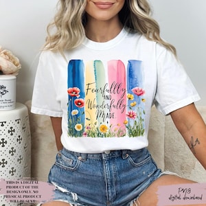 Fearfully and Wonderfully PNG, Wildflower Christian Png, Bible Verse Png, Brushstroke Png, Floral Christian Boho Png, Jesus, God, Faith