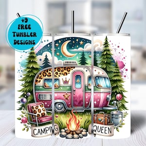 Camping Queen 20 oz Skinny Tumbler png, Sublimation Tumbler Design, Camping Tumbler Wrap, Camper Tumbler Wrap, Queen Of The Camper, Digital