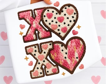 XOXO Valentijnsdag hart faux gehaakte png, namaakgaren PNG, Valentijnsdag png, Valentijn png, coquette sublimatie ontwerp digitale download