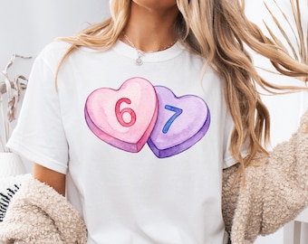 67 PNG, Meme Shirt, Six Seven Trend, Valentines Day Candy Hearts Six Seven, Funny Viral Number PNG SVG, Retro Gen Z 6 7
