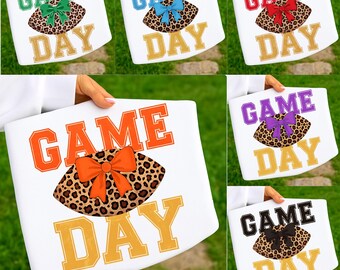 Game Day Football Bow Png, Leopard Coquette Fall Game Day Sublimation, Retro Football Mom Shirt Png, Cute Fall Preppy Sports Design Png