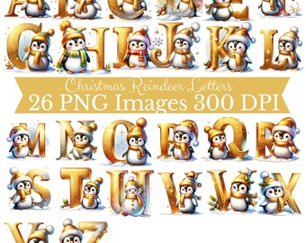 Christmas Alphabet PNG, Christmas Letters Clipart, Ornament PNG, Kids Christmas, Penguin PNG, Christmas Sublimation Letters, Christmas Font