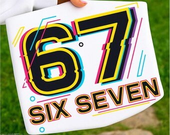 67 PNG, Sechs Sieben Trend, Neon Retro Six Seven, lustige Viralzahl PNG SVG, Retro Gen Z 6 7