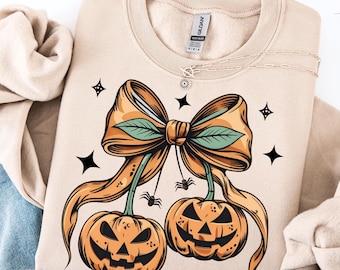 Cherries Pumpkin Png, Cherry Pumpkin Season Png, Fall Vibes Coquette Bow Sublimation Design, Girly Halloween Digital Download, Halloween PNG