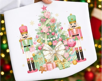 Coquette Colorful glitter Christmas Tree png, Nutcracker png, Girls Christmas Bow, Pink & Green, Christmas girls winter png, Christmas Tree