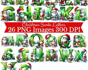 Christmas Alphabet PNG, Christmas Letters Clipart, Ornament PNG, Kids Christmas, Santa PNG, Christmas Sublimation Letters, Christmas Font