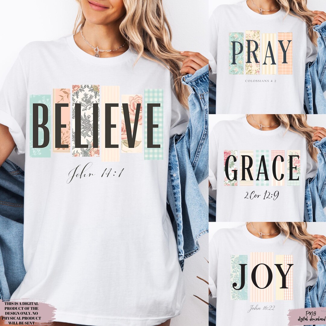 Christian PNG, Preppy Bible Bundle Png, Grace Joy Pray Believe Design ...