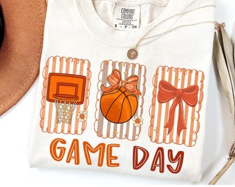 Preppy basketbalcoquette png, wedstrijddag basketbal png, basketbalshirtontwerp, glitter basketbal mama-sublimatie, basketbalstrik png