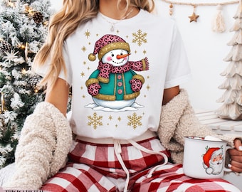 Pink Leopard Snowman Glitter Png, Girly Winter Christmas Png, Trendy Cute Holiday Sublimation, Christmas Coquette Xmas Png, Digital Download