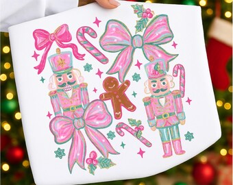 Floral brushstroke christmas tree bow png, merry & bright png, floral coquette png, nutcracker png, Pink Blue christmas png,merry christmas