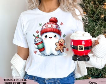 Retro Christmas Png, Cute Christmas Ghost Png, Ghost Coffee Clipart, Trendy PNG, Holiday Ghost Png, Boojee Ghost, X-Mas Digital Download