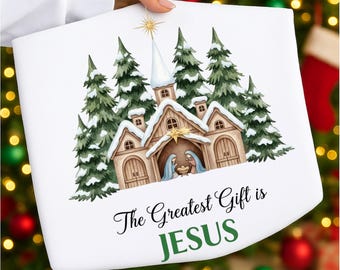 Greatest Gift of all PNG, Bow Nativity Coquette Christmas Sublimation PNG Design, Hand Drawn, Manger PNG, Jesus Png, Digital Download