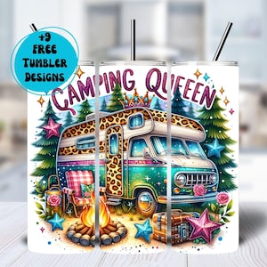 Camping Queen 20 oz Skinny Tumbler png, Sublimation Tumbler Design, Camping Tumbler Wrap, Camper Tumbler Wrap, Queen Of The Camper, Digital