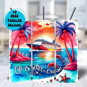 Envoltura para vaso Cruise de 20 oz (PNG), vaso delgado para vacaciones de verano, La vida es mejor (PNG), Vida en crucero, Vaso de playa (PNG), Diseño de sublimación