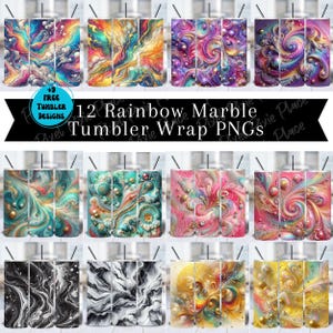 May include: Twelve digital designs featuring rainbow marble patterns with gold accents. These designs are perfect for creating custom tumblers, mugs, or other DIY projects.