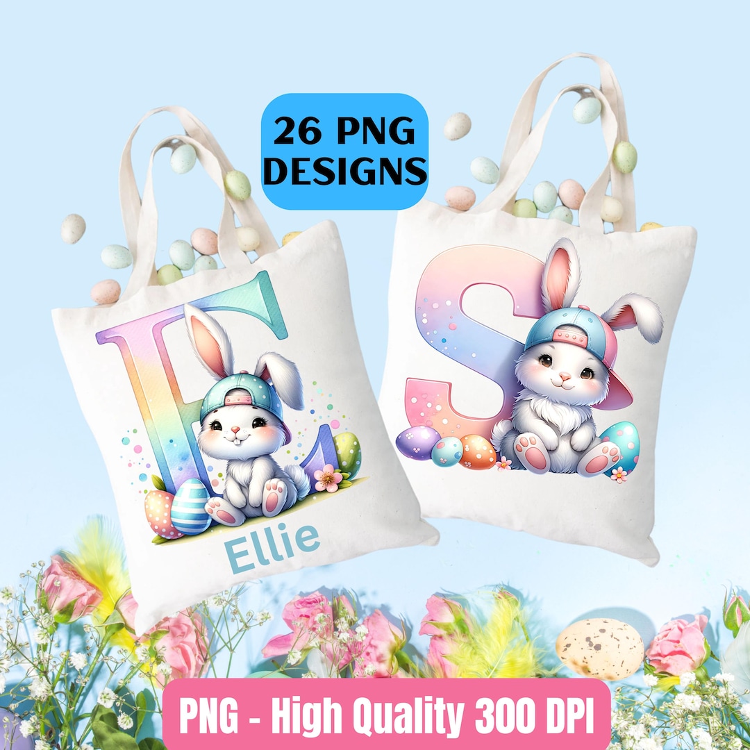 Easter Bunny Alphabet Letters PNG Bundle, Easter Bunny Clipart Digital ...