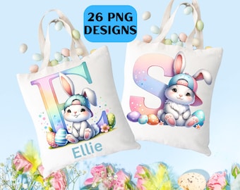 Easter Bunny Alphabet Letters PNG Bundle, Easter Bunny Clipart Digital Download, Easter Basket Bundle PNG, Happy Easter PNG, Commercial Use