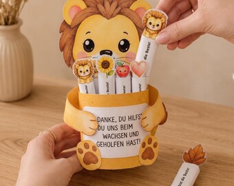 Duplo Banderole "Danke Lehrerin" Löwe Geschenkhalter, Lehrerin Geschenk, PDF Vorlage, DIY Schokoladenhalter, Sofortdownload
