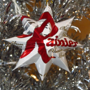 Upcycled Rainier Beer Can Star Ornament set of 4 image 1