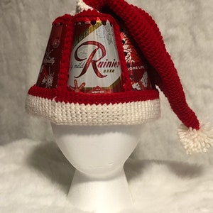 Crocheted Beer Can Ski Cap / Ski Hat with Repurposed Rainier Beer &quot;Jubilee&quot; Cans / Limited Edition