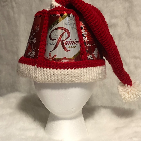 Crocheted Beer Can Ski Cap / Ski Hat with Repurposed Rainier Beer "Jubilee" Cans / Limited Edition