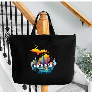 Michigan Tote Bag, Michigan Map Bag, Girls Trip Matching Michigan, Michigan Travel Gift Bag, Michigan State Bag
