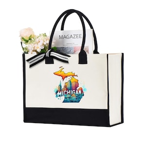 Michigan Tote Bag, Michigan Map Bag, Girls Trip Matching Michigan, Michigan Travel Gift Bag, Michigan State Bag