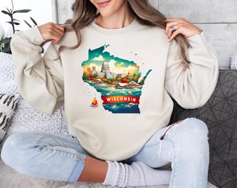 Wisconsin Gift, Wisconsin Sweatshirt, Wisconsin Hoodie, State Shirt, Wisconsin Shirt, Midwest Shirt, Wisconsin Map, Wisconsin Souvenir