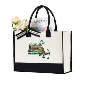 Massachusetts Tote Bag, Massachusetts Map Bag, Girls Trip Matching Massachusetts, Massachusetts Travel Gift Bag, Massachusetts State Bag