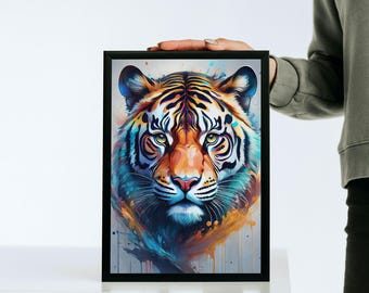 Impression d'art tigre vibrant - Décoration murale audacieuse animal de la jungle (téléchargement numérique)