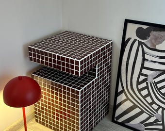 Contemporary Bedroom Furniture, Modern Mosaic Nightstand, Handmade Minimalist Bedside Table, Unique Rectangular Tile Accent Table