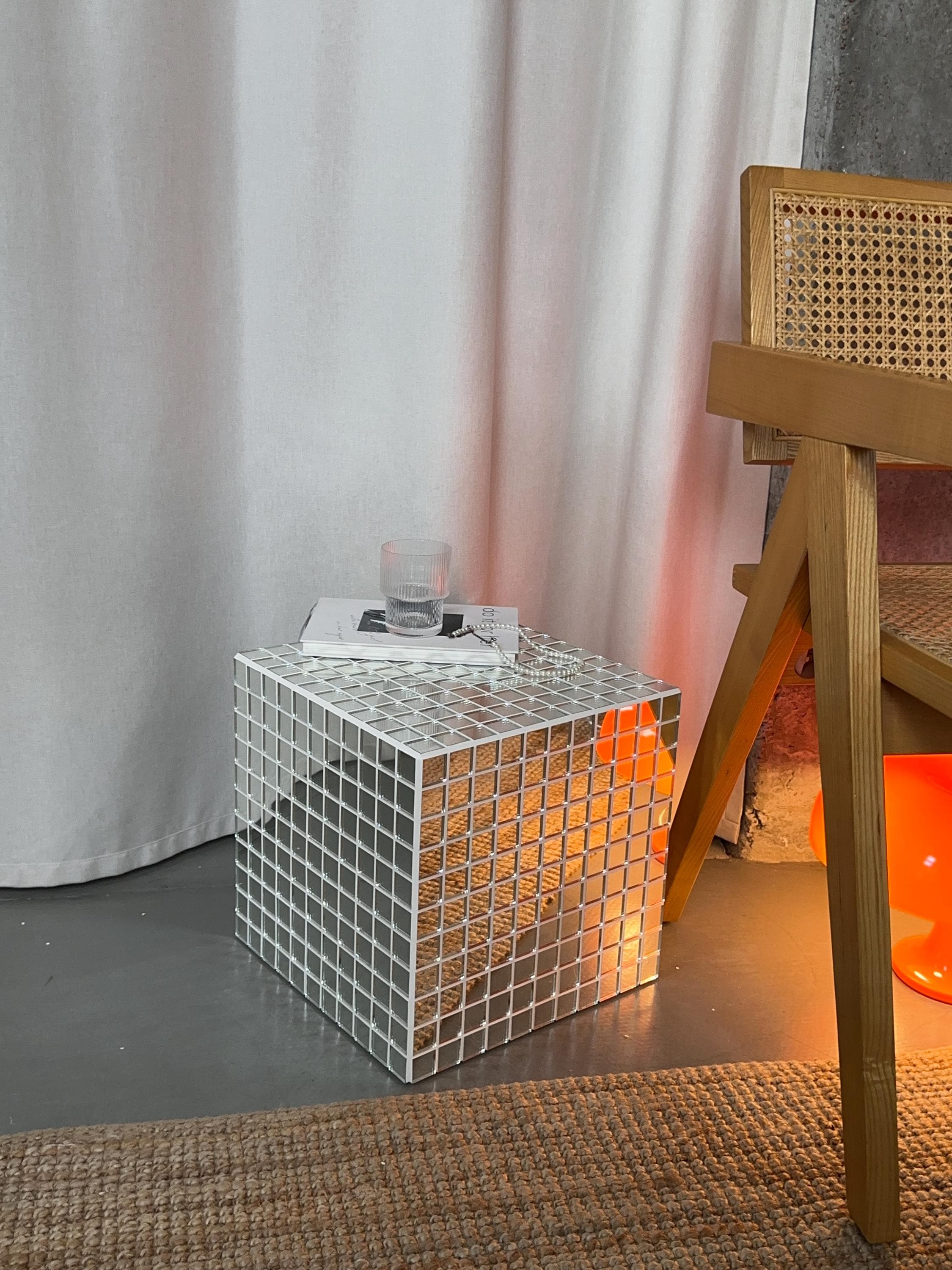 Modern Tile Cube Side Table, Minimalist Nightstand, Mcm Cube Table