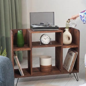 Solid Wood Bookshelf – Handmade Pine Record Storage, Eco-Friendly Finish, Mid-Century Modern Style