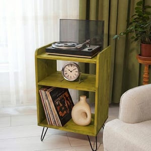 Mid Century Solid Wood Record Player Stand – Retro Vinyl Storage Console