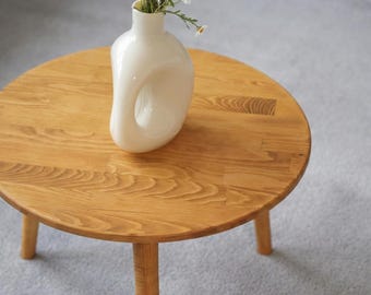 Solid Oak Rustic Coffee Table, Handmade Round Wood Side Table