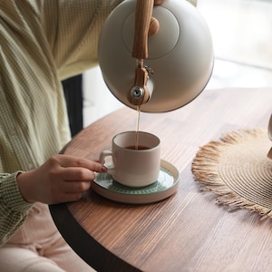 Rounded Dining Table for Two with Tulip Leg, Dark Walnut Wood 2 to 4 Person Dining Room Table, Pedestal Leg Table Kitchen Furniture