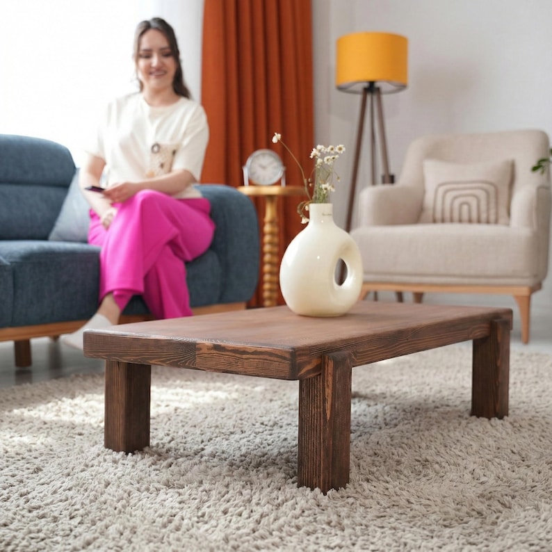 Rectangle Walnut Color Coffee Table, Solid Wood Modern Coffee Table, Mid century modern coffee table, Large coffee table