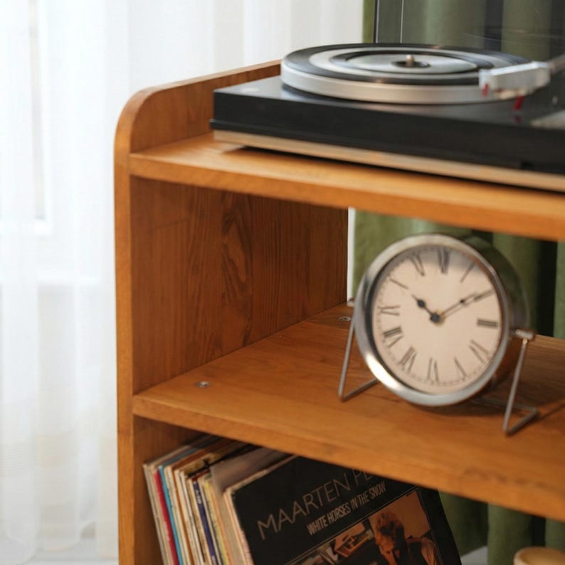 Mid Century Solid Wood Record Player Stand – Retro Vinyl Storage ...