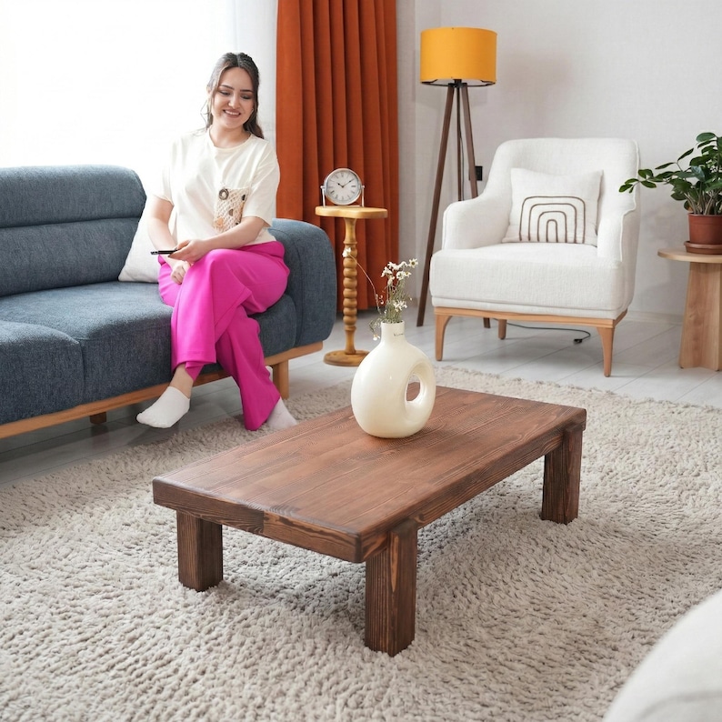 Rectangle Walnut Color Coffee Table, Solid Wood Modern Coffee Table, Mid century modern coffee table, Large coffee table