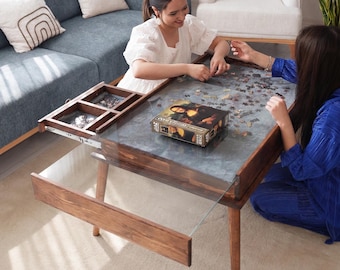 Custom Puzzle table with drawers, Wooden Gaming Table with Removeable Topper