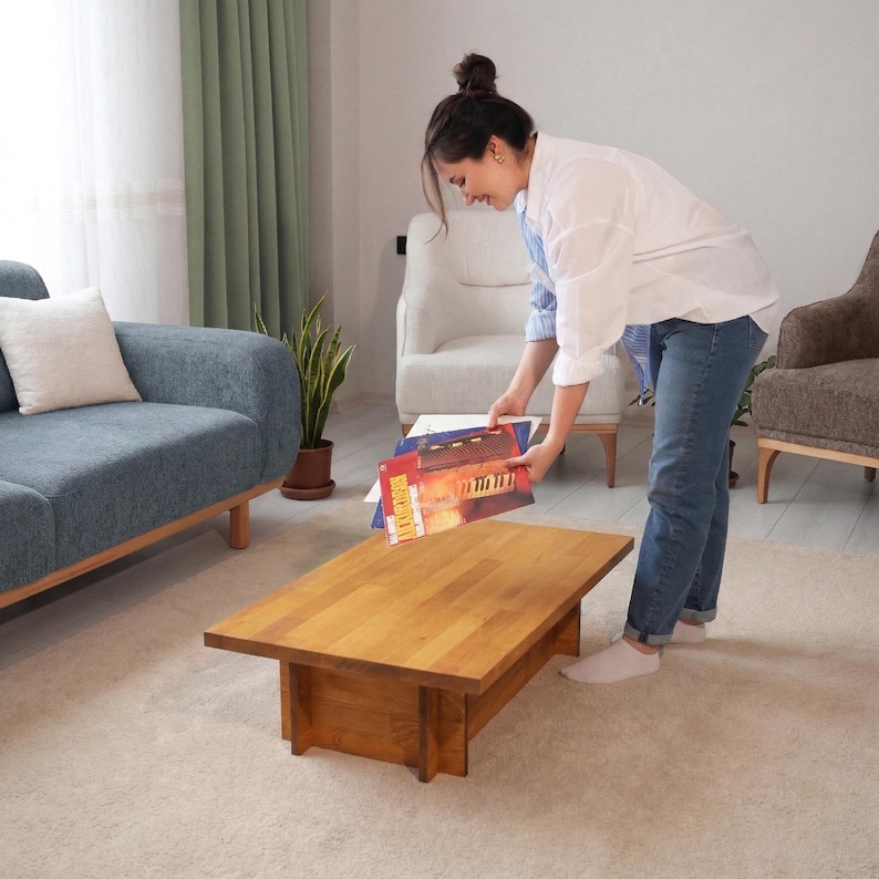 Rectangle Walnut Color Coffee Table, Solid Wood Modern Coffee Table, Mid century modern coffee table, Large coffee table