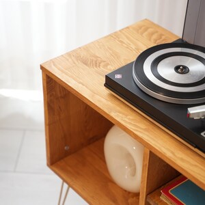 Mid Century Wooden Record Player Stand, Turntable Stand with Vinyl Record Holder, Retro Record Cabinet, LP Storage Console, Vinyl End Table